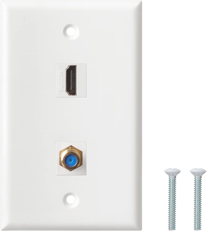 HDMI Wall Plate, 1 Port 4K HDMI Keystone to Female, 1 Port F Type Connector - Image 2