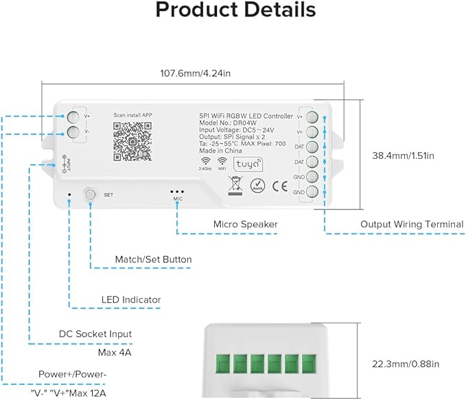 2.4G WiFi SPI RGBW LED Controller DR04W, Smart Life/Tuya App, Alexa & Google - Image 2
