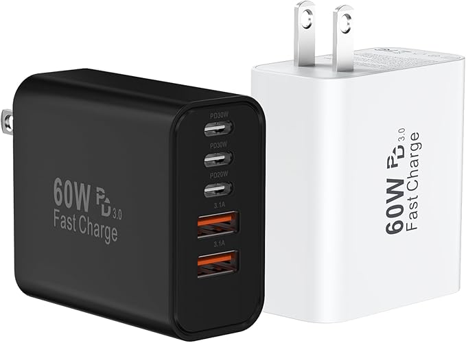USB C Fast Wall Charger Block, 5-Port PD+QC Power Adapter Multiport Brick Type by Auorld