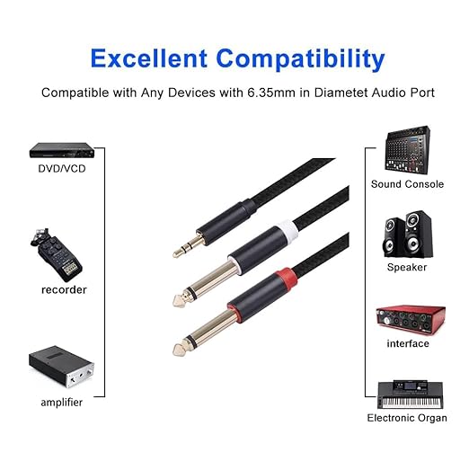 2Pack 16Ft 3.5mm TRS to Dual 6.35mm Stereo Cable 1/8 TRS to Dual 6.35mm 1/4 TS - Image 4