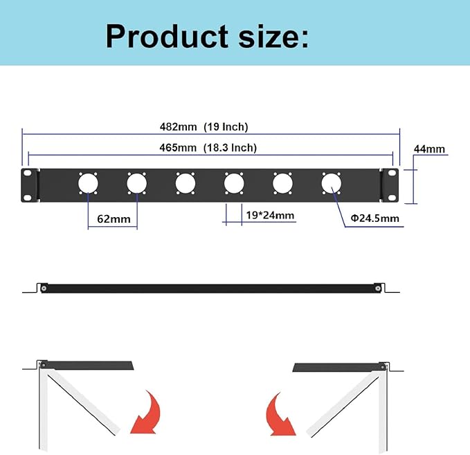 1U Hinged Rack Panel 6D XLR HDMI Audio Rack Mount Panel - Image 2