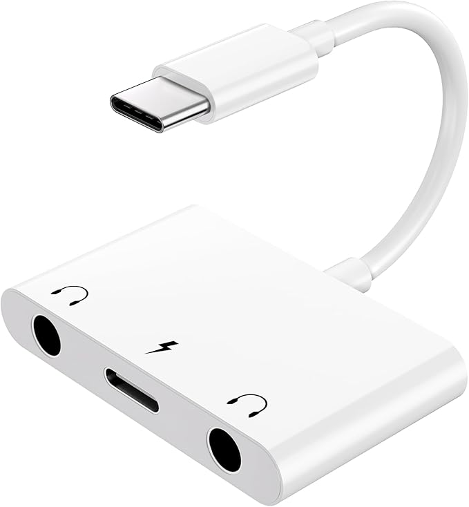 USB C to 3.5mm Audio Adapter, 3 in 1 Aux to USB C Headphone Splitter Dual 3.5mm by UWECAN