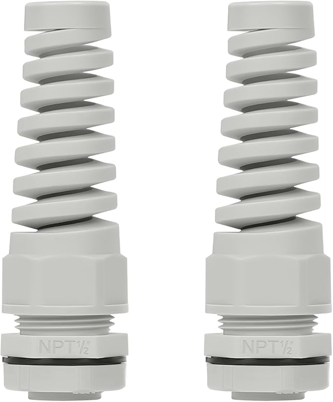 LeMotech 2Pcs NPT 1/2" IP68 Waterproof Cable Gland Flex Spiral Strain Relief by LeMotech