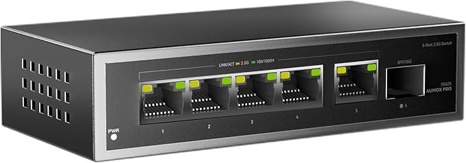 6 Port 2.5Gb Unmanaged Ethernet Switch by AUMOXPRO
