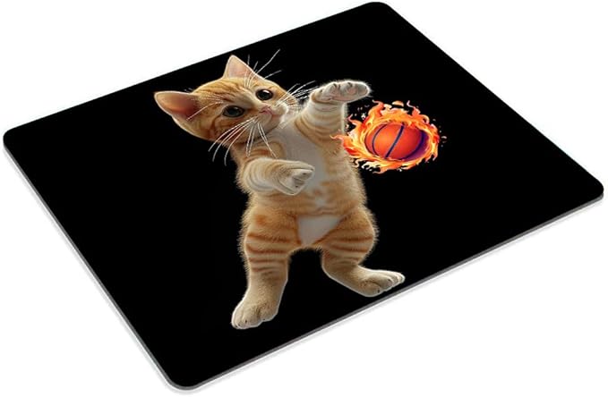 Square Mouse Pad Playful Orange Kitten Basketball on Fire-1, Gaming Mouse Pads - Image 2