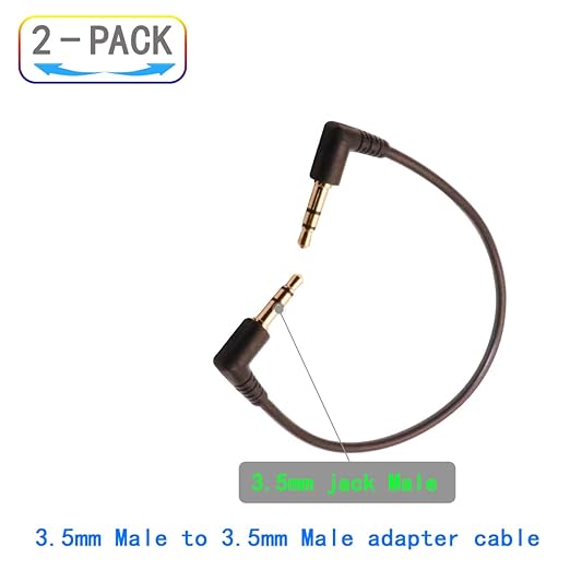 3.5mm Male to Male Audio Cable, Right Angle Auxiliary Cord, 195mm Length - Image 2