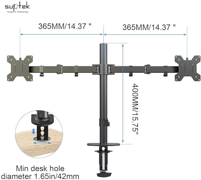 Suptek Monitor Mount, Adjustable Dual Monitor Arm Desk Mount Heavy Duty Monitor - Image 3