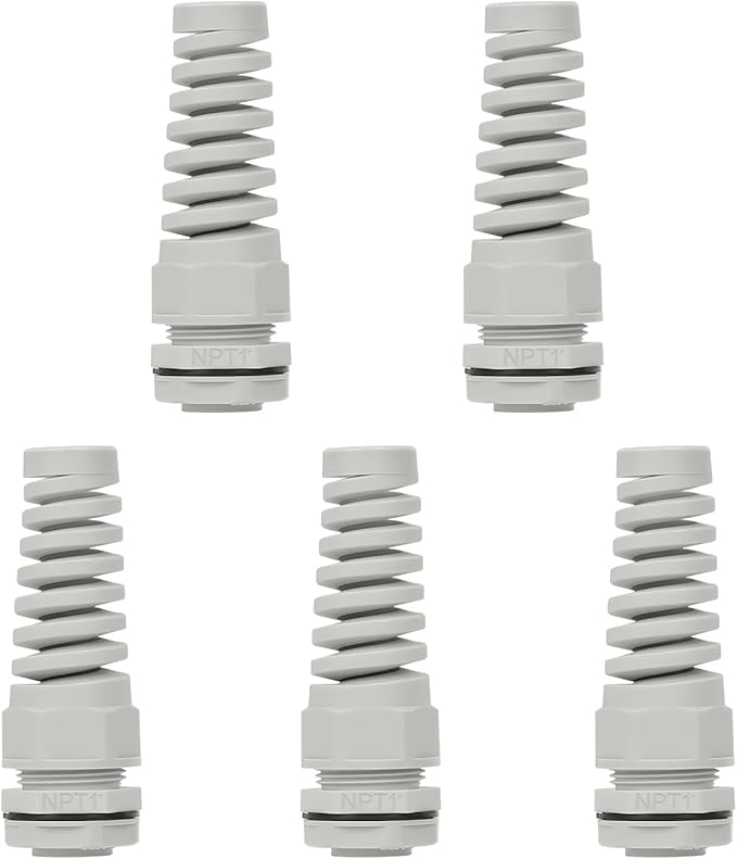 LeMotech 5Pcs NPT 1" IP68 Waterproof Cable Gland Flex Spiral Strain Relief Grey by LeMotech
