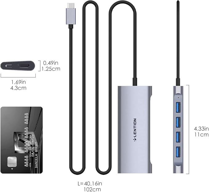LENTION 3.3FT Long Cable USB C Multiport Hub - Image 6