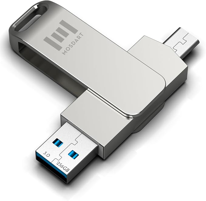 MOSDART 256GB USB3.1 Fast Speed C and A Dual Flash Drive, exFAT Memory Stick by MOSDART