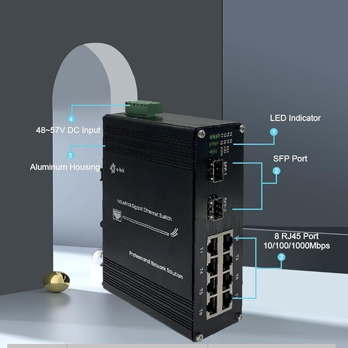 Industrial 8 Port Gigabit Ethernet POE+ Switch DIN Rail Mount 8 port RJ45 - Image 2