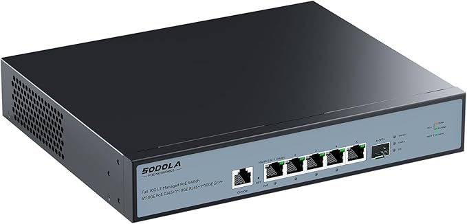 SODOLA 10Gb L2 Managed Switch, 5 x 10G RJ-45 Ports, 1 x 10G SFP+ Port, Support by SODOLAPoENETWORKS