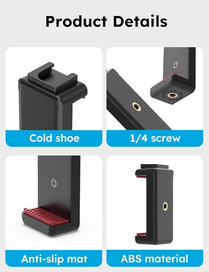 VRIG Phone Tripod Mount with Cold Shoe Adapter, Phone Holder Clip Connector - Image 6