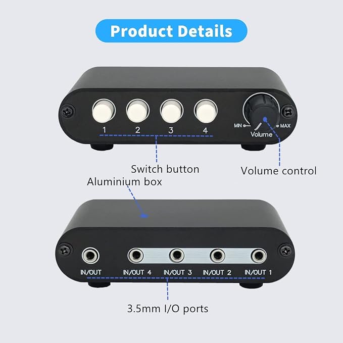 4-Way 3.5mm Stereo Audio Switch Input Signal Source Switcher Selector Splitter - Image 6