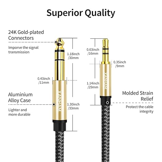 3.5mm to 1/4 Stereo Audio Cable 16 Feet /5M, 1/8" to 6.35mm 1/4" TRS Male Aux - Image 3