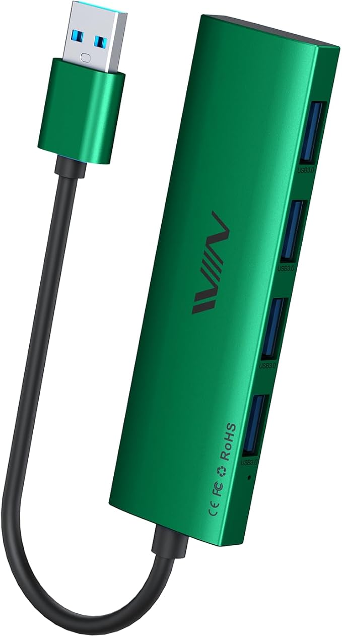 USB 3.0 Hub, 4 Port USB Splitter Extender Portable Adapter Multiport Data Hub by IVIIN