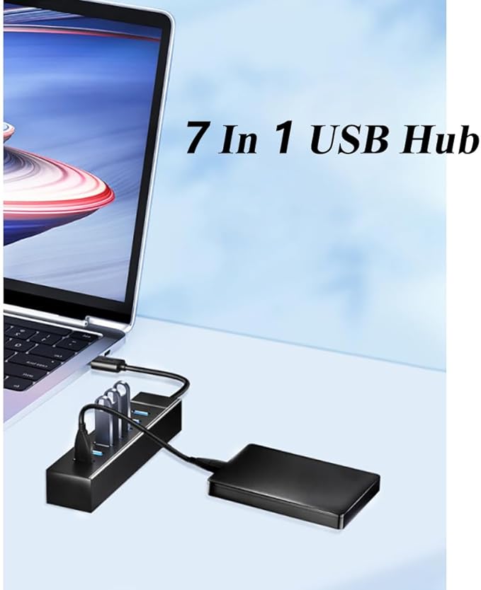 7 Ports USB Hub, High Speed Data Transmission USB Adapter, Compatible - Image 6