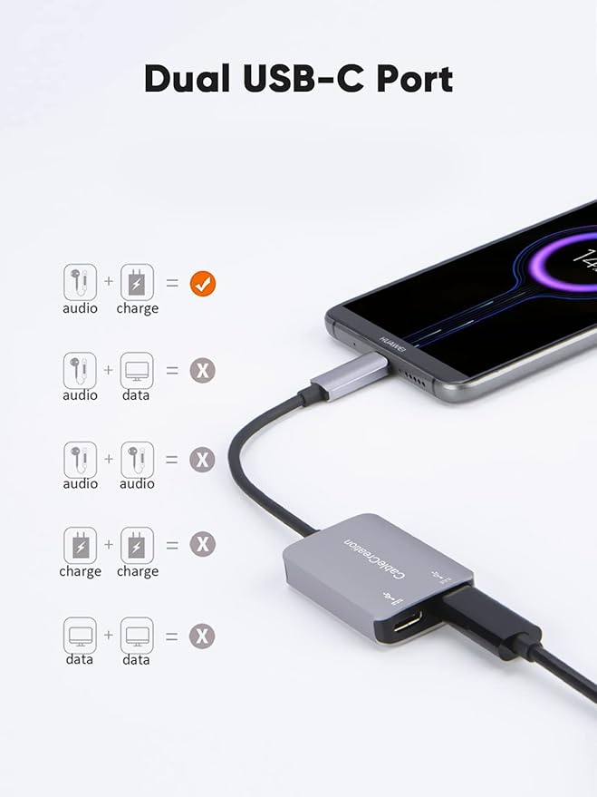 CableCreation USB Type C Splitter, 2-in-1 USB C Audio Adapter and PD Fast - Image 6