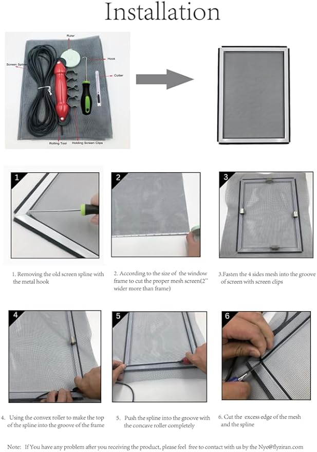 FLYZZZ Window Screen Door Repair Kit, 59‘’X118‘’ Fiberglass Mesh Replacement - Image 8