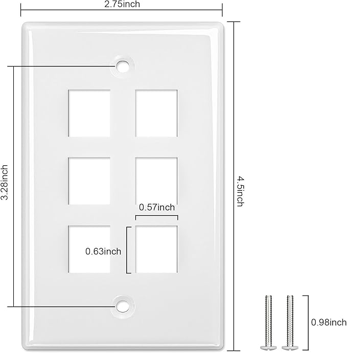 FGB 6-Port Keystone Wall Plate 20-Pack, Low-Profile Single Gang Wall Plates - Image 4