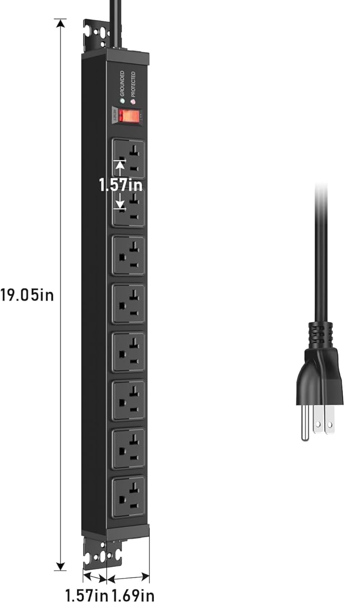 JUNNUJ 20 Amp Power Strip Heavy Duty 2 Pack, 4800J Surge Protector Metal Power - Image 7