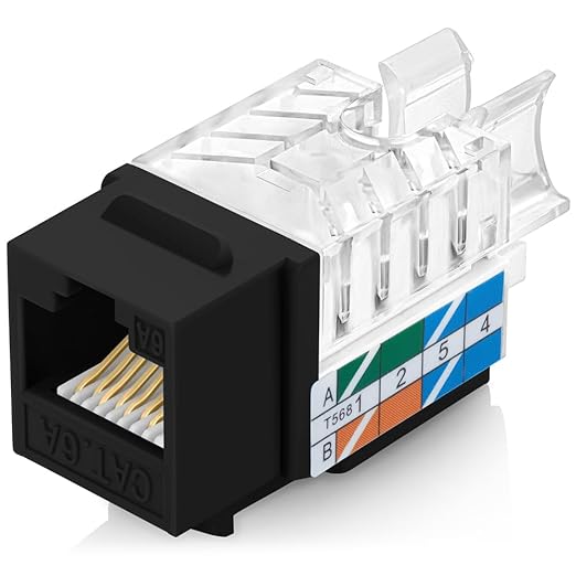 Everest 45° Angled RJ45 Cat6A Keystone Jacks 50-Pack in Black by EverestMediaSolutions