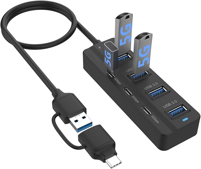 USB C Hub, 5Gbps 7 Ports USB 3.0, USB Hub by HORNORM