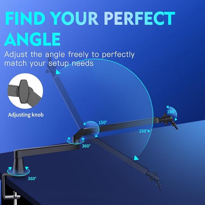 Low Profile Mic Arm 15cm Extra Riser Adjustable Mic Boom Arm Metal Desk Mounted - Image 5