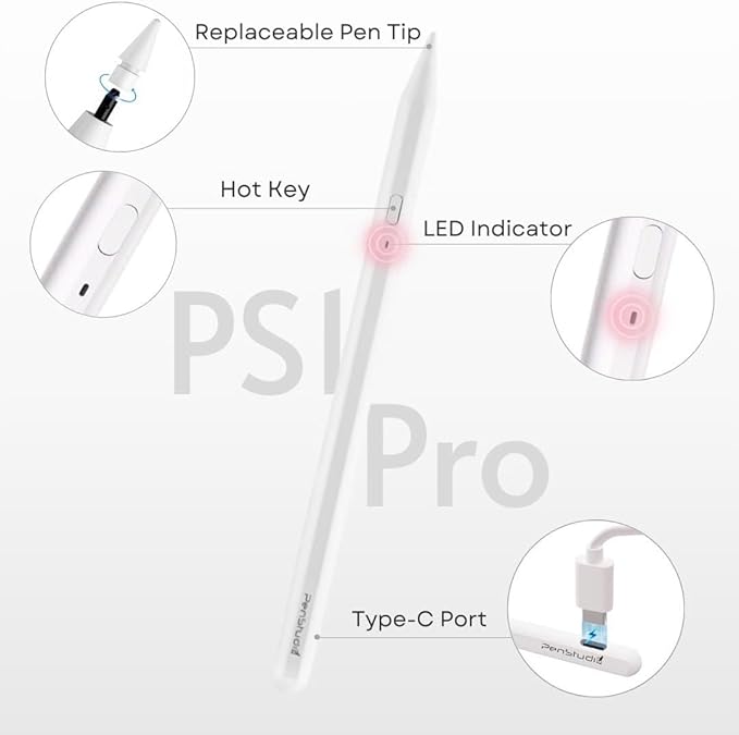 PS1-Pro Stylus Pen for Apple iPad 2018-2025｜Faster Charge Custom Shortcuts - Image 7