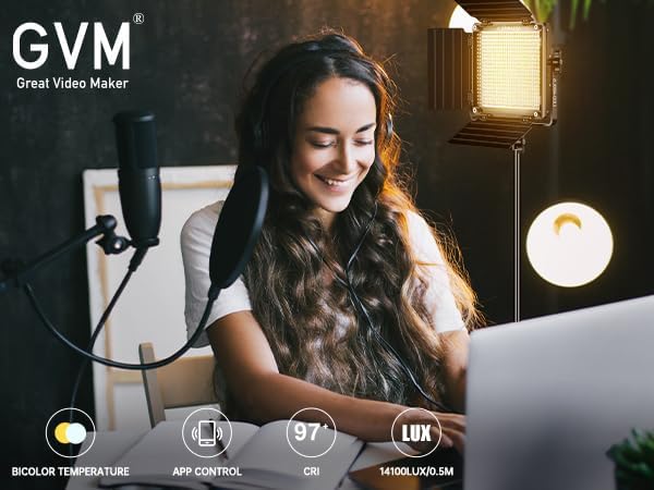 GVM 480 LED Video Light with Tripod, Dimmable 2300K-6800K LED Video Lighting - Image 3