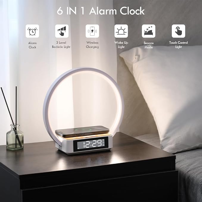 Alarm Clock, Table Lamp with Wireless Charging, Touch Bedside Lamp with 3 - Image 2