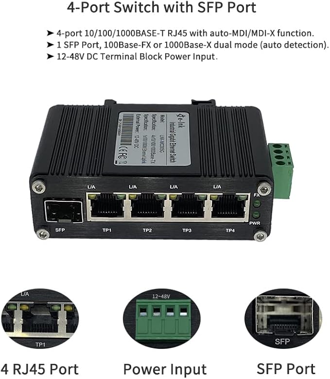Mini Industrial 4 Port 10/100/1000Mbps Gigabit Ethernet Switch - Image 4