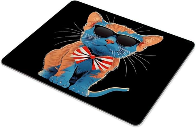 Square Mouse Pad Cat with Patriotic Hat and Glasses-1, Gaming Mouse Pads - Image 5
