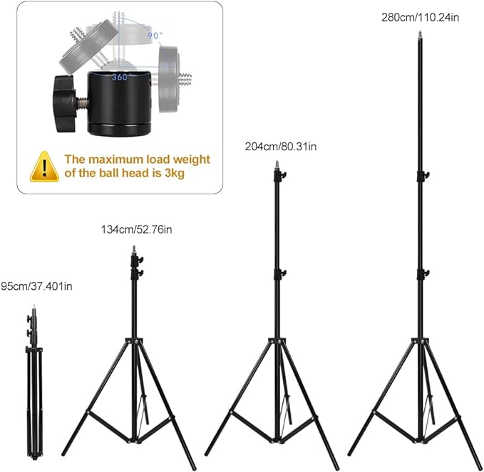 Heavy Duty Light Stand 9.5 Feet/2.8 Meters Adjustable Spring Cushioned Metal - Image 2