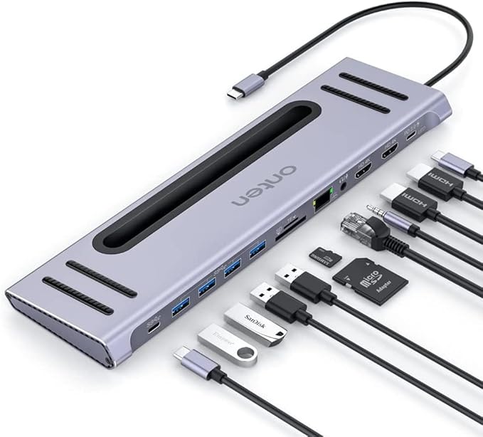 USB C Docking Station, Onten USB-C to Dual HDMI Adapter HUB .12-in-1 USB-A 3.0 - Image 2