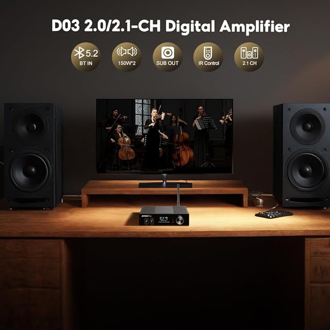 AIYIMA D03 Bluetooth 5.0 DAC Amplifier 150 Watt x 2 Stereo HiFi 2.1 CH Digital - Image 5