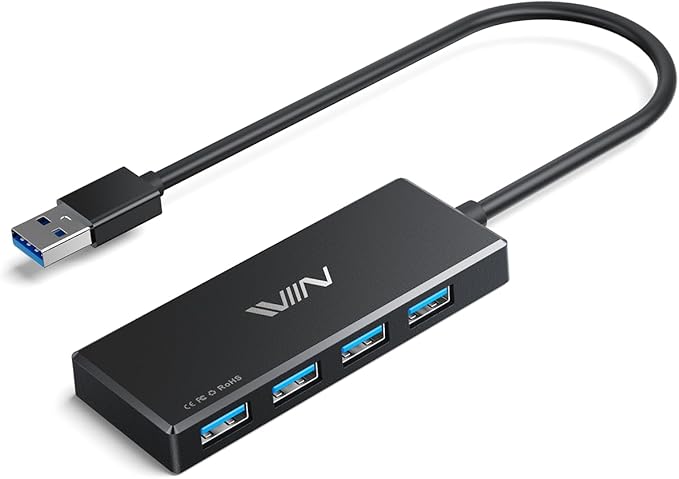 USB 3.0 Hub, 4 Port USB Splitter Extender Portable Adapter Multiport Data Hub by IVIIN
