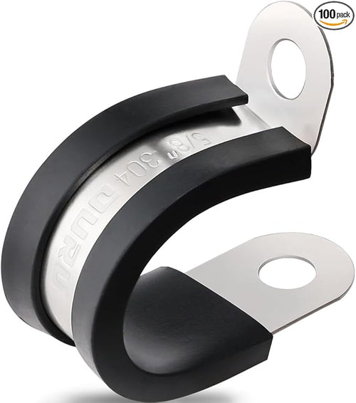 100PCS Cable Clamps 5/8 Inch 304 Stainless Steel Cable Clamps Rubber Coated by OURU