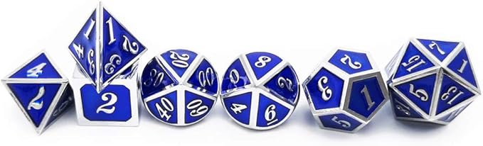 Haxtec Metal Dice Set D&D Silver Navy Blue Metal Polyhedral DND Dice - Image 3