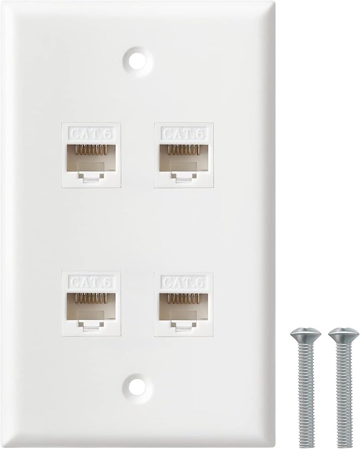 Ethernet Wall Plate, 4 Port Cat6 RJ45 Keystone Inline Coupler Wall Plate by BNPUHIU