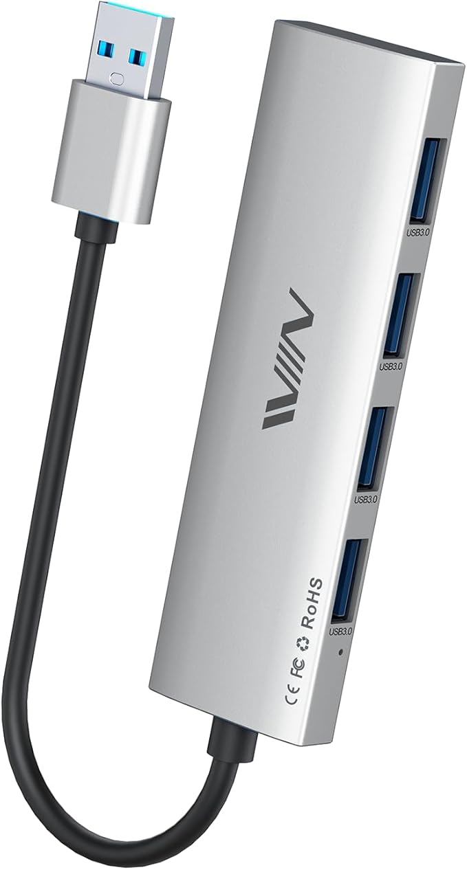 USB 3.0 Hub, 4 Port USB Splitter Extender Portable Adapter Multiport Data Hub by IVIIN