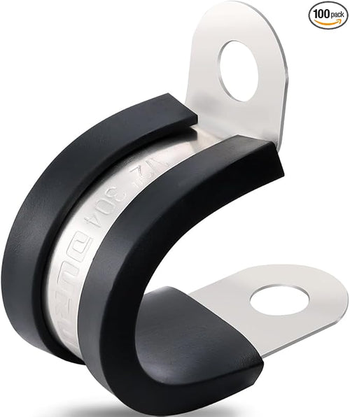 100PCS Cable Clamps 1/2 Inch 304 Stainless Steel Cable Clamps Rubber Coated by OURU