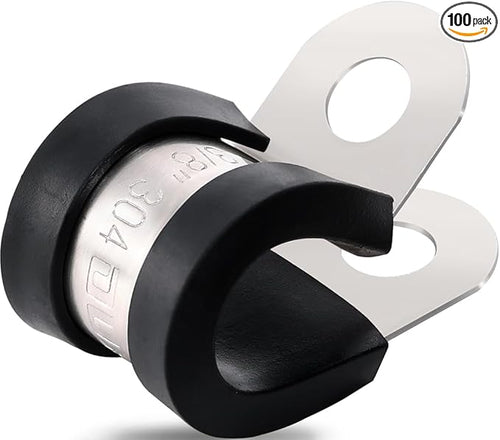 100PCS Cable Clamps 3/8 Inch 304 Stainless Steel Cable Clamps Rubber Coated by OURU