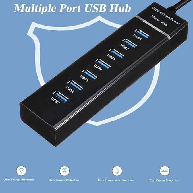 7 Ports USB Hub, High Speed Data Transmission USB Adapter, Compatible - Image 7