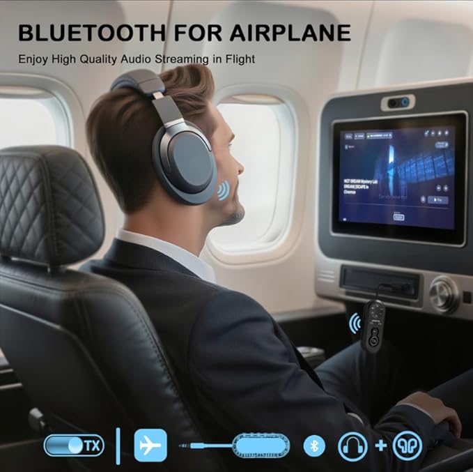 Bluetooth 5.4 Transmitter Receiver, 2 in One Airplane Audio Adapter - Image 2