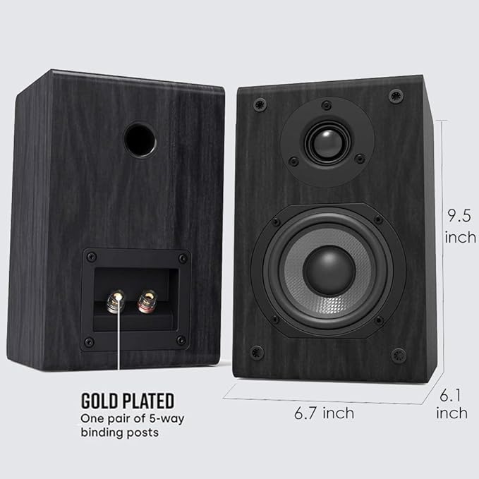 LONPOO Passive Bookshelf Speakers, 75W x 2 Classic Wooden Near Field Monitors - Image 4