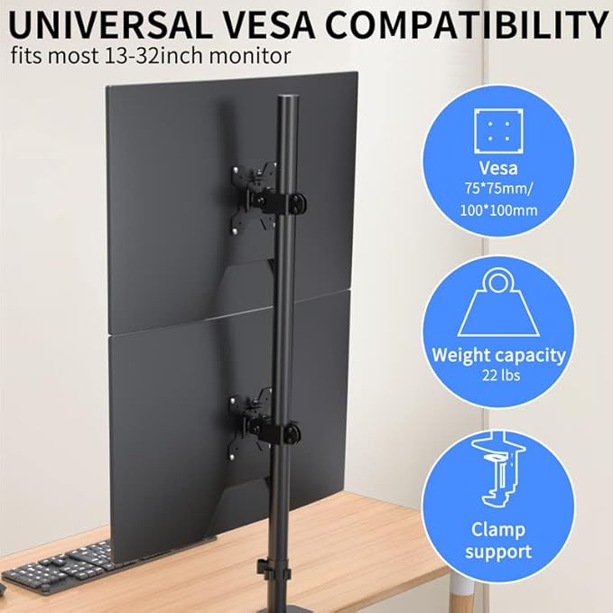 Pholiten Tall Vertically Stacked Dual Monitor Desk Mount Stand, Extra Tall 31 - Image 2