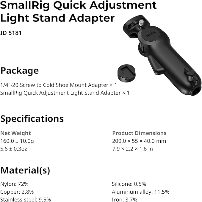 SmallRig Quick Adjustment Light Stand Adapter, One-Button 180° Pitch Adjustment - Image 6