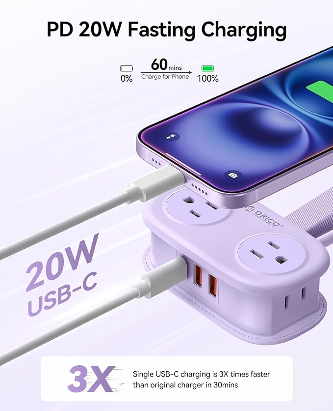 ORICO Purple Travel Power Strip PD20W - Image 3