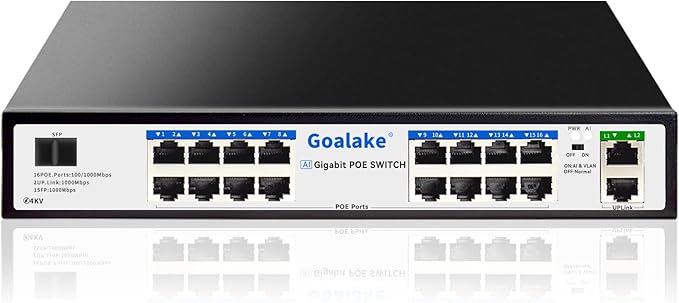 PoE Switch with 16 Gigabit PoE+ @240W Built-in Power, 2 Uplink Gigabit Port + 1 by Goalake